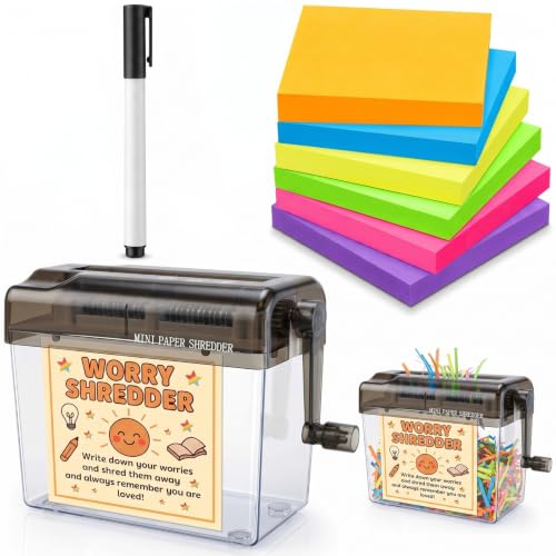 AmazingSpark Mini Worry Shredder Set for School Counselors Portable Manual Paper Shredder for Relief, Teacher Classroom Must Haves, Back to School and Office Supplies, Inspirational Gifts (Black) - color: Black