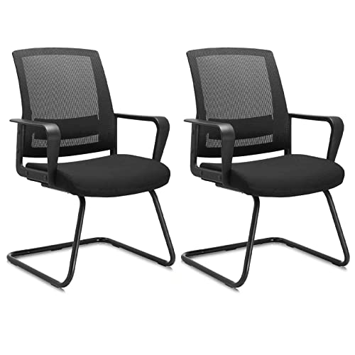 CLATINA Office Guest Chair with Lumbar Support and Mid Back Mesh Space Air Grid Series for Reception Conference Room 2 Pack - color: Black, size: 2PK