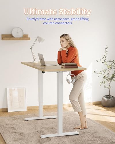 YIHAYO Electric Standing Desk, 48 x 24 Inches Stand Up Desk with Splice Board, Adjustable Height Desk, Computer Desk for Home Office, White Frame/Natural Top - color: White Frame/Natural Top, size: 48*24 Inch