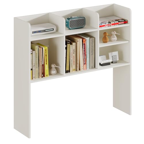 ChooChoo Desk Hutch Dorm with LED Lights, Desktop Bookshelf with 7 Shelves - color: Off White, size: With LED
