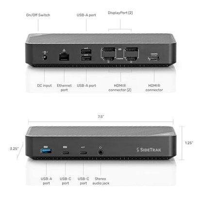 SideTrak 4K Docking Station | 13 Port High-Speed USB C Dock | Laptop Docking Station Dual Monitor/Triple Monitor | 100W Power Delivery | Compatible with Windows, Mac, Chrome - size: 13-Port (2x DP + 2x HDMI)