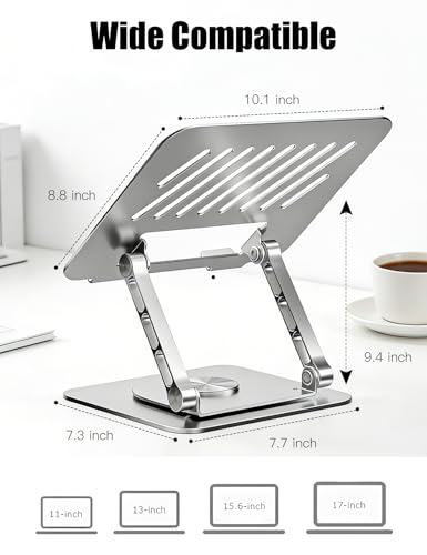 Adjustable Computer Stand with 360 Rotating Base, Ergonimic Foldable Laptop Riser for Desk Compatible with MacBook Pro/Air Notebook up to 16 Inches, Silver - color: Silver