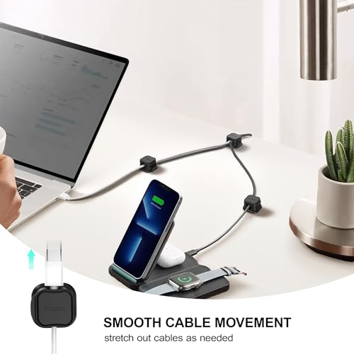 24 Pack Magnetic Cable Clip Organizer Cord Holder, Picozon Adhesive Cable Management, Wire Phone USB Charger Cable Holder, Keeper Organizer for Office Home Desktop Table - Black - size: Pack of 24