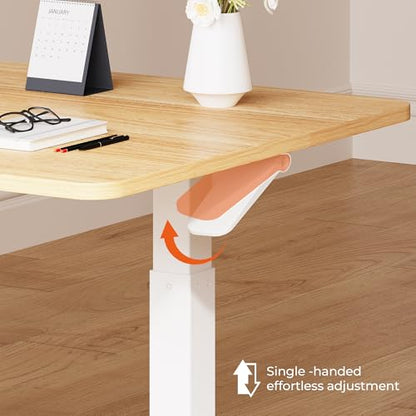 32''Pneumatic Standing Desk,Onepiece Adjustable Height Home Office | Maple 31.5''x19.7'' Small Home Desk Rolling Computer Workstation with Hooks & Cup Holder,Hidden Casters - color: Maple, size: 3220