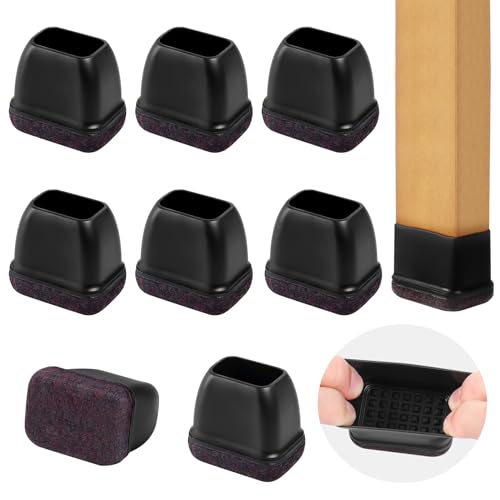 8PCS Small Rectangular Chair Leg Floor Protectors with Felt Pads, Black | Rectangle Silicone Chair Leg Caps for Hardwood Floors, Chair Leg Covers to Protect Floors, Fit Length 0.9-1.3" Width 0.6-0.8" - color: Black-8pcs, size: S(Fit:W 0.6"-0.8",L 0.9"-1.3