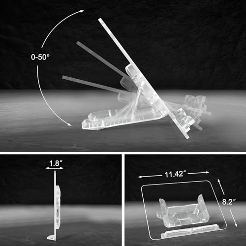 Acrylic Book Stand for Reading, Portable Book Holder for Desk, Angle Adjustable Textbook Stand for Document Recipe, Cookbook, Music Book - size: 11.42 x 8.2 inches