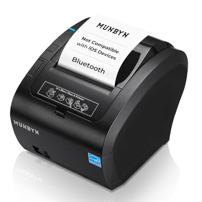 MUNBYN Bluetooth Thermal Receipt Printer 80mm White USB Serial Ethernet | Compatible with Android Windows PC and iOS, does not Support PayPal DoorDash Grubhub, P047 POS Printer for Business Black - color: Black