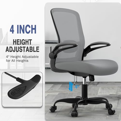 Mimoglad Ergonomic Office Chair - Desk Chair with Flip-up Armrests & 135° Recline, Adjustable Lumbar Support - Space-Saving Task Chair for Business/Team Office & Home - color: Graphite