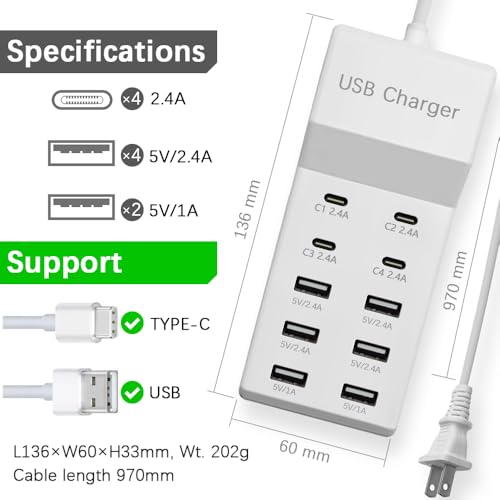 Multiple USB Charging Station for Multiple Devices USB Power Strip - color: White