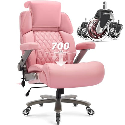 Big and Tall Office Chair 700lbs, Ergonomic High Back Computer Desk Chair | Adjustable Headrest&Lumbar Support, 3D Flip Arms, Large Wheels, Heavy Duty Metal Base, Thick Padded Wide Seat Executive Chair - color: Pink