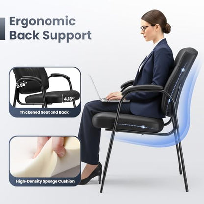 Modern Conference Room Chairs with Arms, PU Leather Padded Guest Chair with Welded Steel Frame, Ergonomic Office Reception Chair, 300LBS, Waterproof & Easy to Clean,Black,Set of 4