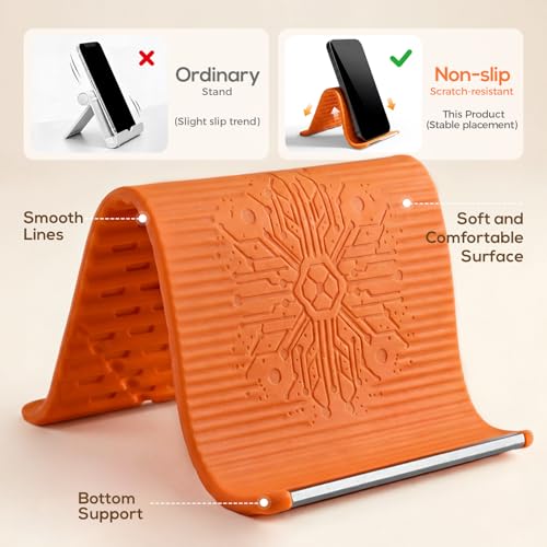 Flexible Silicone Aluminum Phone Stand,2026 New Anti-Slip Fexible Silicone Phone Holder,Folded into Any Shape Phone Holder for Tablet Laptop,Travel, Desk,Bed,Treadmill -2 Pcs - color: Black+Orange