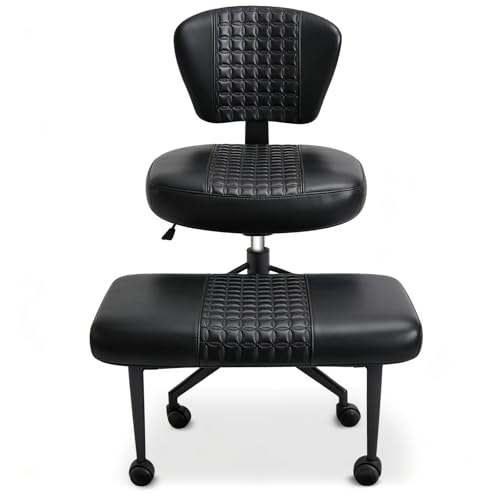 Ergonomic Cross Legged Office Chair with Footrest, 360° Swivel Height Adjustable PU Criss Cross Chair, Wide Seat & Back Support for Home Office, ADHD, Black - color: Black