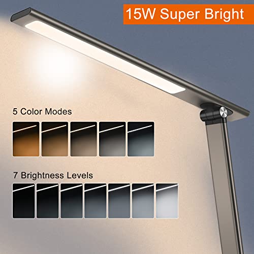 AFROG 5th Gen Multifunctional LED Desk Lamp with 10W Fast Wireless Charger, USB Charging Port,1800Lux Super Bright,5 Lighting Mode,7 Brightness, Touch Control, Auto Timer, 15W Office Table Lamp - color: Brown 5.0 Pro