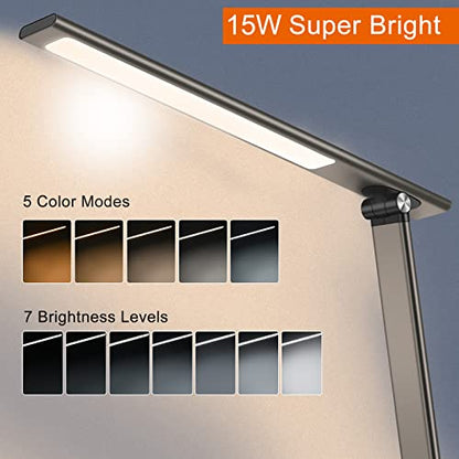 AFROG 5th Gen Multifunctional LED Desk Lamp with 10W Fast Wireless Charger, USB Charging Port,1800Lux Super Bright,5 Lighting Mode,7 Brightness, Touch Control, Auto Timer, 15W Office Table Lamp - color: Brown 5.0 Pro
