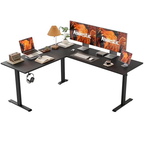 Agilestic 63 x 55 Inch L Shaped Electric Standing Desk, Black - color: Black, size: 63x55 Inch