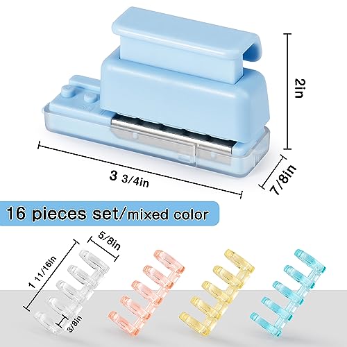 Mini 5-Hole Binding Machine - IMLIKE 5 Holes Binding Machine with 16 Loose-Leaf Binding Strips - Easy to Add or Remove Papers, 4 Sheets Capacity (A4/30 Holes, B5/26 Holes, A5/20 Holes) - Blue