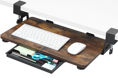 ETHU Keyboard Tray Under Desk, 19.7" X 11.81" Small Size Keyboard Drawer with C Clamp-on Mount Easy to Install, Computer Keyboard Stand Slide Pull Out, Ergonomic Keyboard Tray for Home, Office - color: Wood