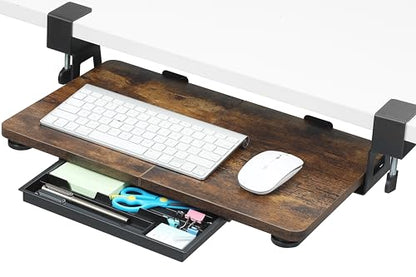 ETHU Keyboard Tray Under Desk, 19.7" X 11.81" Small Size Keyboard Drawer with C Clamp-on Mount Easy to Install, Computer Keyboard Stand Slide Pull Out, Ergonomic Keyboard Tray for Home, Office - color: Wood