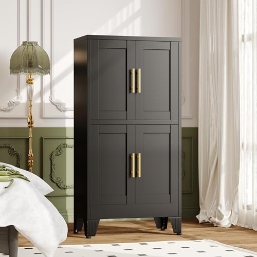 winiowa 47" Tall Kitchen Pantry Cabinet, Metal Storage Cabinet with Doors and Adjustable Shelves, Black Freestanding Pantry Cabinet for Kitchen, Dining Room, Living Room, Laundry Room, Bathroom - color: 4d-black, size: 11.81"D x 23.62"W x 47.25"H
