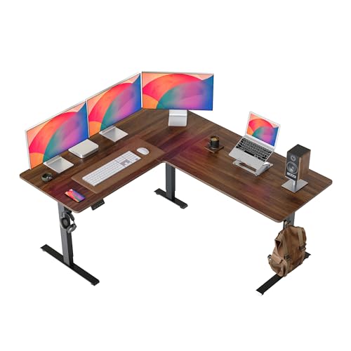 CubiCubi 63“ x 55" L Shaped Standing Desk Adjustable Height, Electric Corner Desk, Sit Stand Home Office Desk with Splice Board, Black Walnut - color: Black Walnut, size: 63x55
