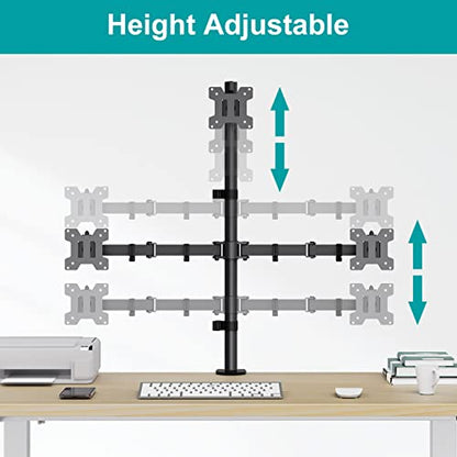 MOUNT PRO Triple Monitor Mount, Monitor Desk Mount for 3 Screens up to 32 inch, 17.6 lbs Each, Fully Adjustable Stacked Computer Stand, Table VESA Mounting, C clamp/Grommet Base - style: Max 32“ Basic（stacked）