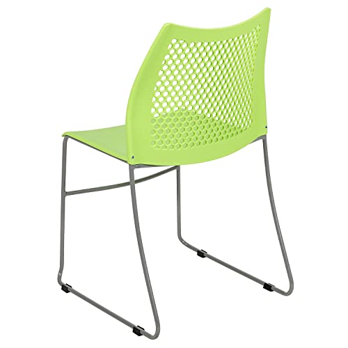 Flash Furniture Hercules Series Contoured Lobby Chairs with Air-Vent Honeycomb Backs, Ergonomic Stacking Chairs for Offices, Set of 5, Green | Sled Base, Powder Coated, 661 LBS. Weight Capacity - color: Green, size: Set of 5