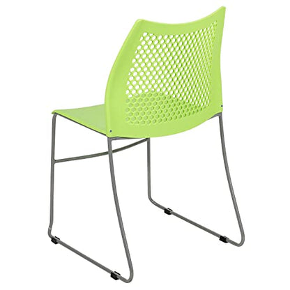 Flash Furniture Hercules Series Contoured Lobby Chairs with Air-Vent Honeycomb Backs, Ergonomic Stacking Chairs for Offices, Set of 5, Green | Sled Base, Powder Coated, 661 LBS. Weight Capacity - color: Green, size: Set of 5