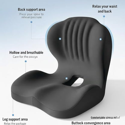 Ergonomic L-Shaped Memory Foam Seat Cushion with Lumbar Support, Designed to Help Relieve Tailbone, Coccyx & Lower Back Pain for Office,Truck, Car & Travel (Black) - color: Black