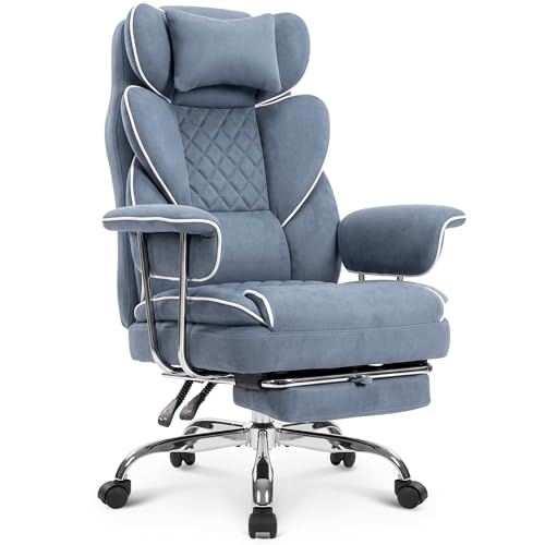 NEO CHAIR Big & Tall Leather Office Chair, High Back, Lumbar Support, Blue | Gaming Chair for Adults and Computer Use, Reclining Office Chair with Foot Rest, Massage, Comfy Design and Heavy Duty Support - color: Blue