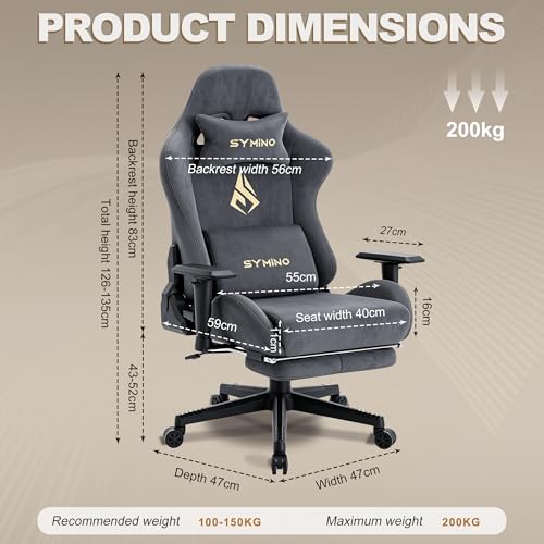 Symino Ergonomic Gaming Chair with Footrest & 155° Recline - color: Grey