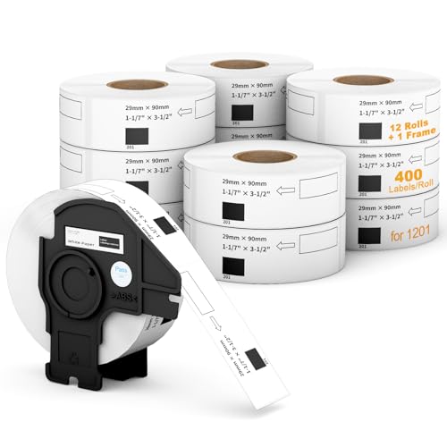 (12 Rolls + 1 Frame, 4800 Labels) Labelebal Compatible 1-1/7" x 3-1/2"(29mm x 89mm) Direct Thermal Labels Replacement for DK-1201 Shipping Mailing Postage Address Compatible for Brother QL Printer - color: Dk-1201-12 Rolls