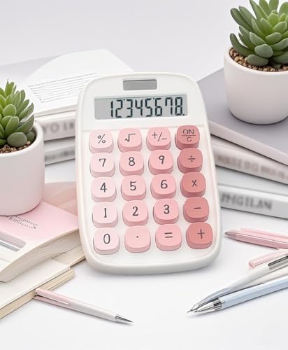Cute Calculator, Clicky Calculator (Pink) | Large LCD Display 8 Digit Tilt Screen and Big Button for Teachers Students Basic Office - color: PinK