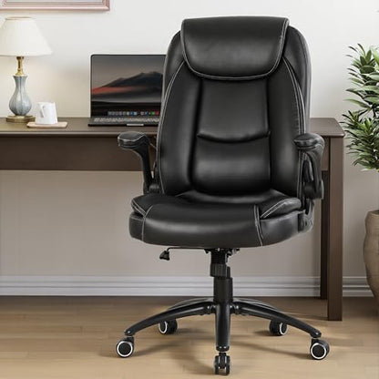 MALOL 300lbs Office Chair with Flip-Up Armrests & Reclining Backrest, Ergonomic PU Leather Executive Desk Chair-Adjustable Height & Tilt Tension, Black - color: Black-new