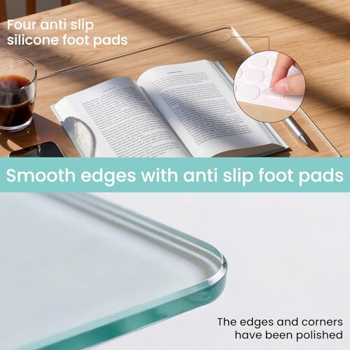 Tempered Glass Desk Pad to Protect Desk,Clear Office Desk Pad for Keyboard and Computer Monitor,Glass Desk Mat for Desktop Dry Erase,18 x 24 inch - size: 18" x 24"
