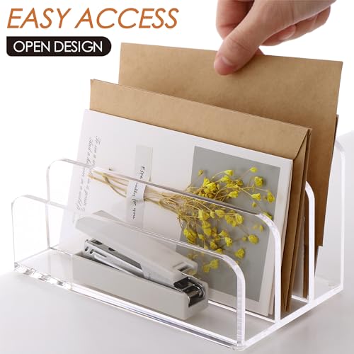 SANRUI Clear Acrylic Mail Organizer for Desk, Mail Holder 3-Slot - size: 3 Slots-Tiered