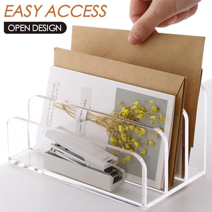 SANRUI Clear Acrylic Mail Organizer for Desk, Mail Holder 3-Slot - size: 3 Slots-Tiered