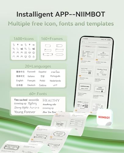 NIIMBOT Label Maker, B21 Pro 300DPI HD Sticker Printer for Photos, Green | Red&Black Dual-Color Printer, Bluetooth Sticker Maker for Notes, Study Graphics, Memo Maker, Come with 2'' x 1.2'' Label Roll - color: Pine Green