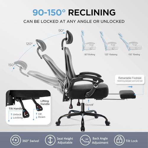 Ergonomic Office Chair with Footrest,Ultra Thick Desk Chair,Black - color: Black
