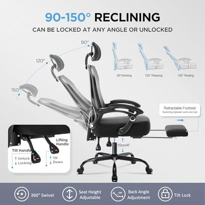 Ergonomic Office Chair with Footrest,Ultra Thick Desk Chair,Black - color: Black