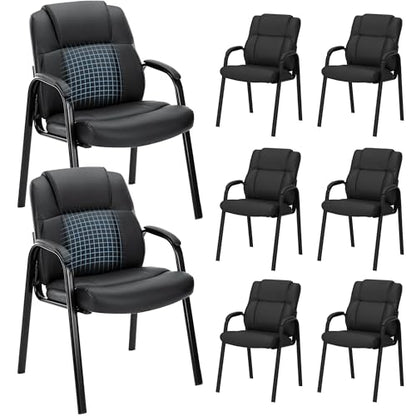 Office Guest Chair, PU Leather Padded Arms,Set of 8 | Waiting rooms, reception areas, conference rooms, clinics, metal frame, no wheels, high-density cushion, ergonomic backrest - color: Black, size: set of 8