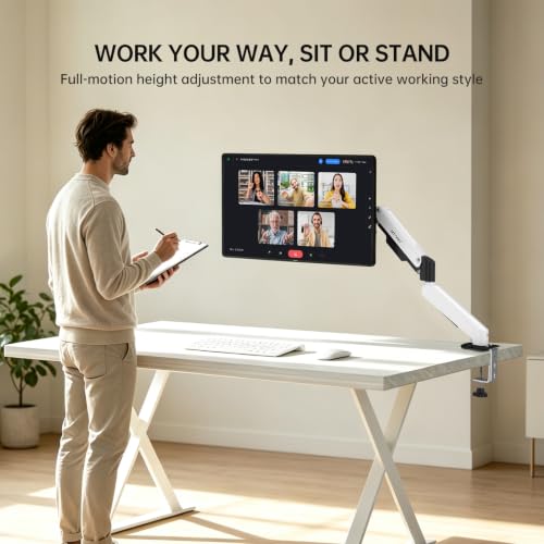 MT-VIKI Single Monitor Arm for 17"-32" Monitors, Gas Spring Adjustable Desk Mount, Quick Release VESA Plate, Full Motion with Cable Management, Clamp & Grommet Base, Supports 4.4–19.8 lbs, White - size: Single Arm