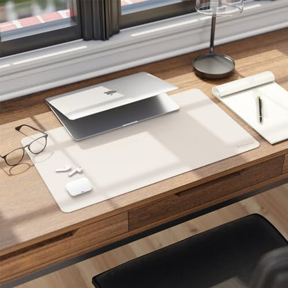 Smead Vegan Leather Desk Pad Mat, Office Desk Mat, Small, Sandstone Beige | Waterproof desk pad protector, writing mat and desk blotter. Non-slip suede grips under a laptop, keyboard and mouse. - color: Sandstone Beige, size: 13.7" x 23.6"