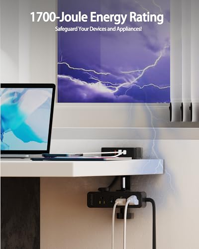HOPOW 6 Ft Surge Protector Power Strip & Dual Layer Desk Clamp Power Strip with USB C for Home Office Dorm, Black