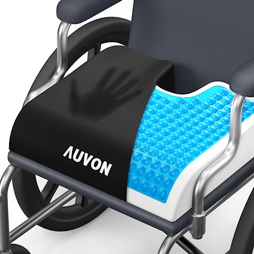 AUVON Gel Wheelchair Seat Cushion with Waterproof Cover for Pressure Sore & Ulcer, Ergonomic Chair Cushion with U-Cutout for Tailbone Pain, Back Pain Relief, Memory Foam Wheelchair Cushion, Anti-Slip | Ergonomic Chair Cushion with U-Cutout for Tailbone, B