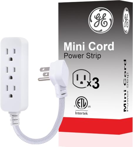 GE 3-Outlet Power Strip 5 Inch Braided Extension Cord with Multiple Outlets Grounded Flat Plug ETL Listed White 45190 (Pack of 12) - size: 5 Inch (Pack of 12)