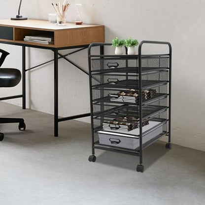 Rolling File Cabinet with 6 Drawers, Filing Cart Under Desk Storage Office Organizer with Table Top & Wheels, Utility Cart File Folder Printer Stand, L11.8×D15×H24.4in, Black - size: 6 Tier
