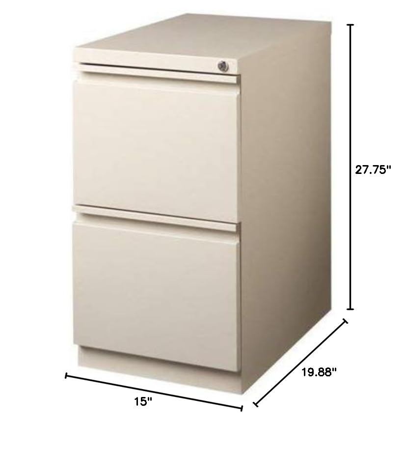 Hirsh Industries Scranton & Co 20" 2-Drawer Metal Mobile Pedestal Filing Cabinet, Beige Finish, 27.75" H, Hidden Casters, Letter-Size File Compatibility, Lockable, Commercial Grade Office Furniture - color: Beige