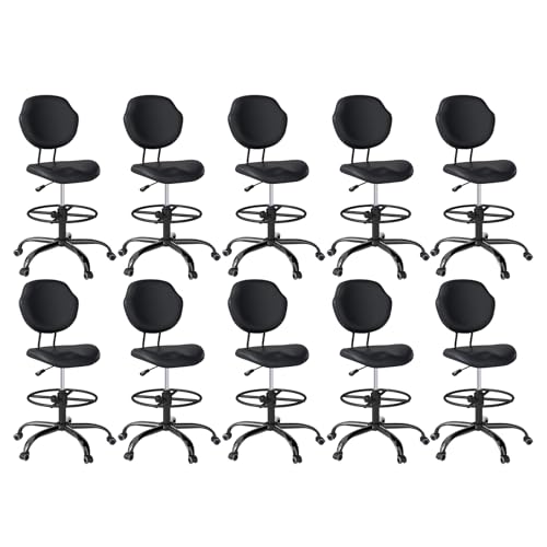 Drafting Chair with Back Support, Tall Desk Rolling Stool(Black, Set of 10) | Armless High Faux Leather Office Chair with Footrest Ring, Height Adjustable, Suitable for Standing Desk, Workbench, Studios - size: 10PK