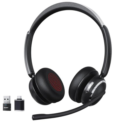 Wireless Headset with Mic for Work, Bluetooth 6.0 Headset with AI Noise Cancelling Microphone, 60H & Mic Mute, Wireless Headset for PC/Computer/Teams/Call Center/iPhone/Android